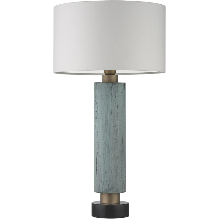 Northern Light - Argent Table Lamp - Verdigris Old English Brass Light Finish - 14" Short Drum Pearl Grey Shade