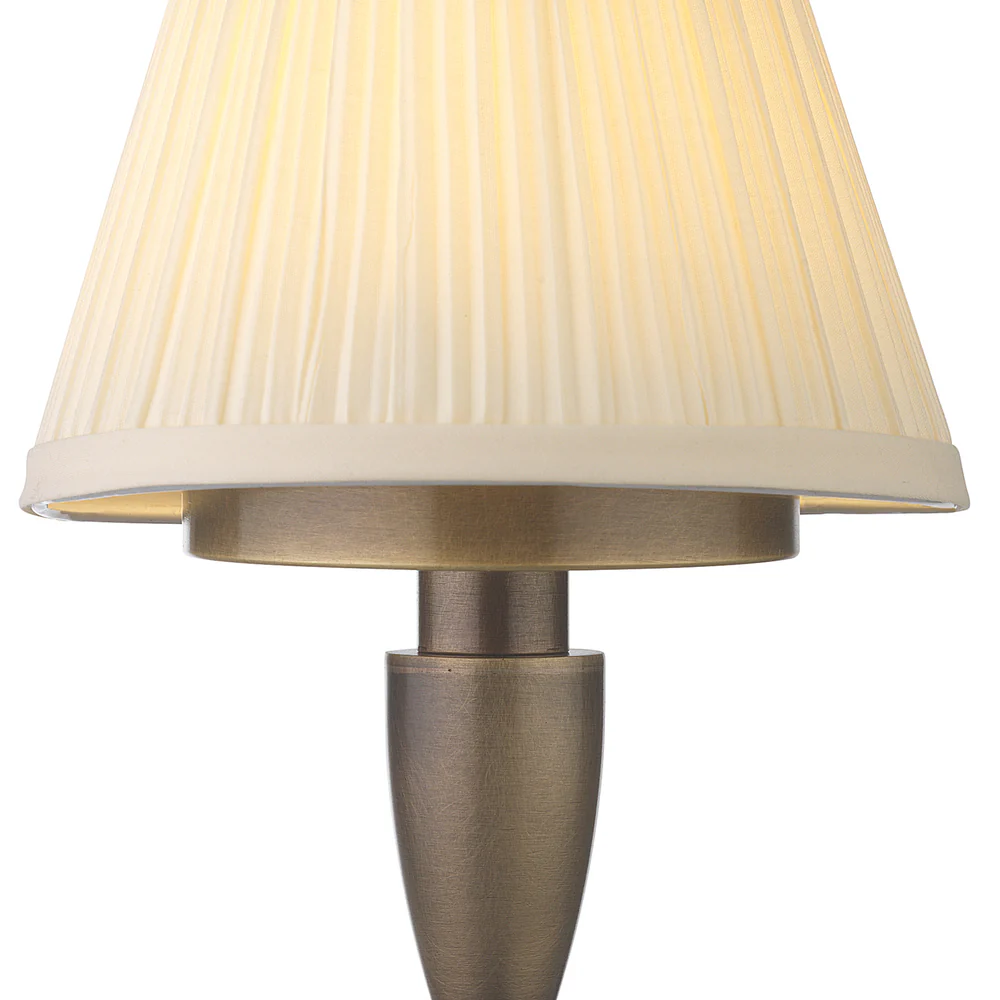 Northern Light - Hebe Rechargeable Table Lamp - Old English Brass Light Finish - 6" Pleated Empire Ivory Cotton Shade