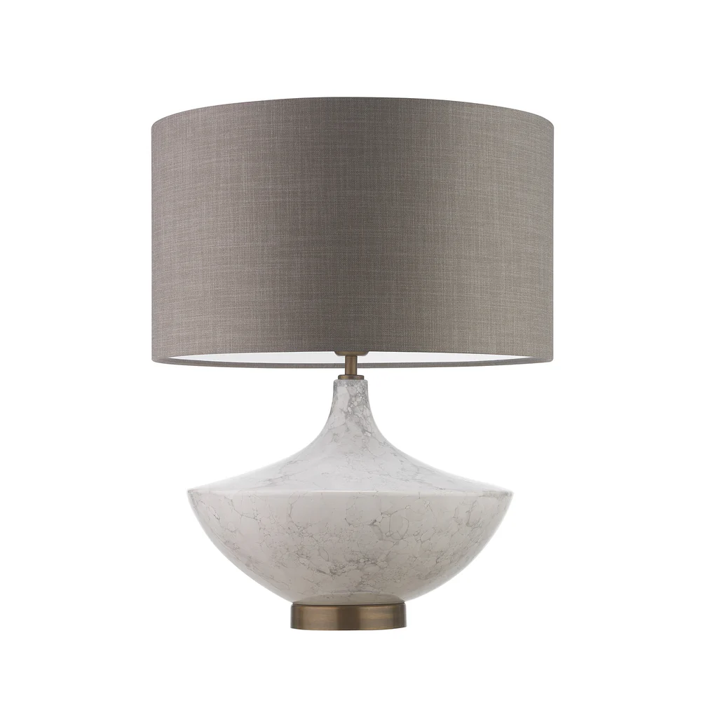 Northern Light - Boyd Table Lamp - Ammonite Reactive Glaze Georgian Brass Finish - 16" Short Drum Tussah Mole Shade