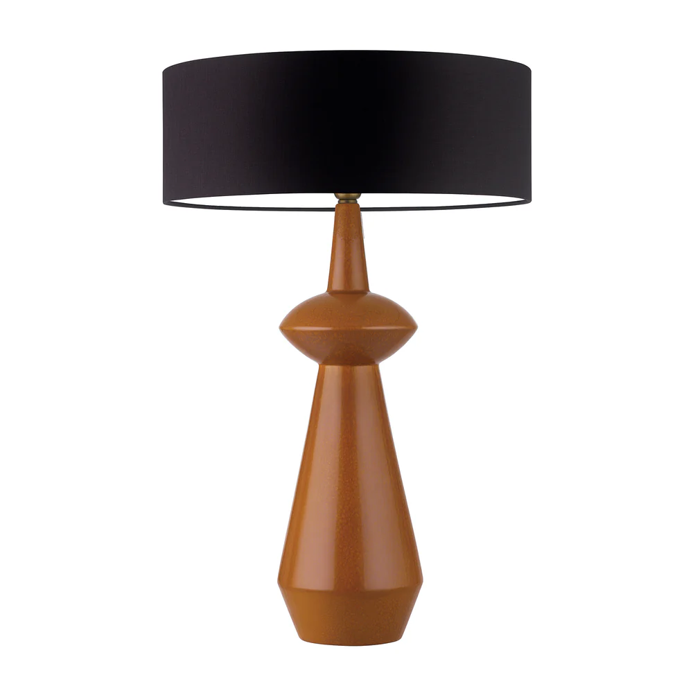 Northern Light - Coper Table Lamp - Tobacco Reactive Glaze Georgian Brass Finish - 20" Slim Drum Black Shade