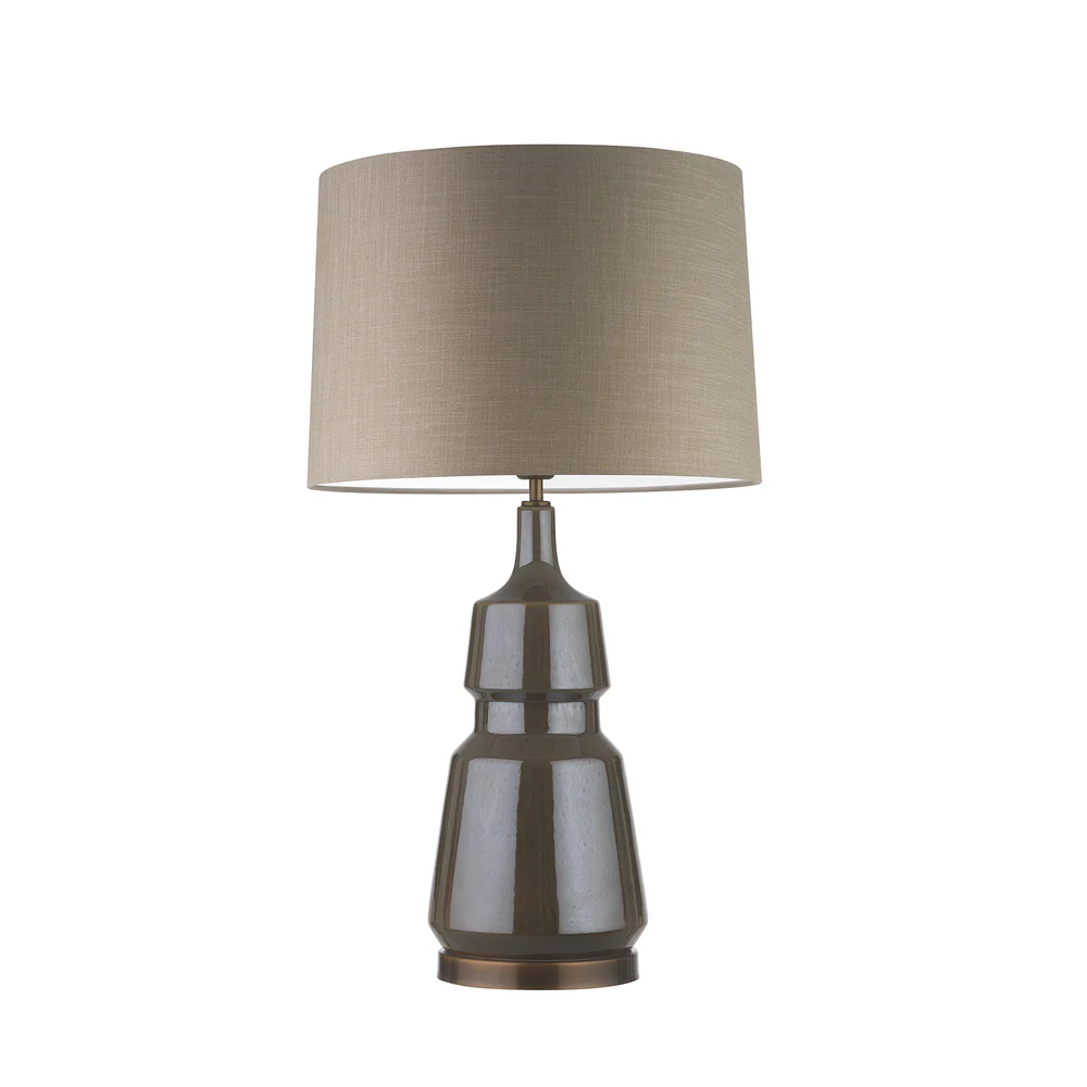 Northern Light - Corton Table Lamp - Olive Reactive Glaze Georgian Brass Finish - 16" Soho Drum Flint Shade