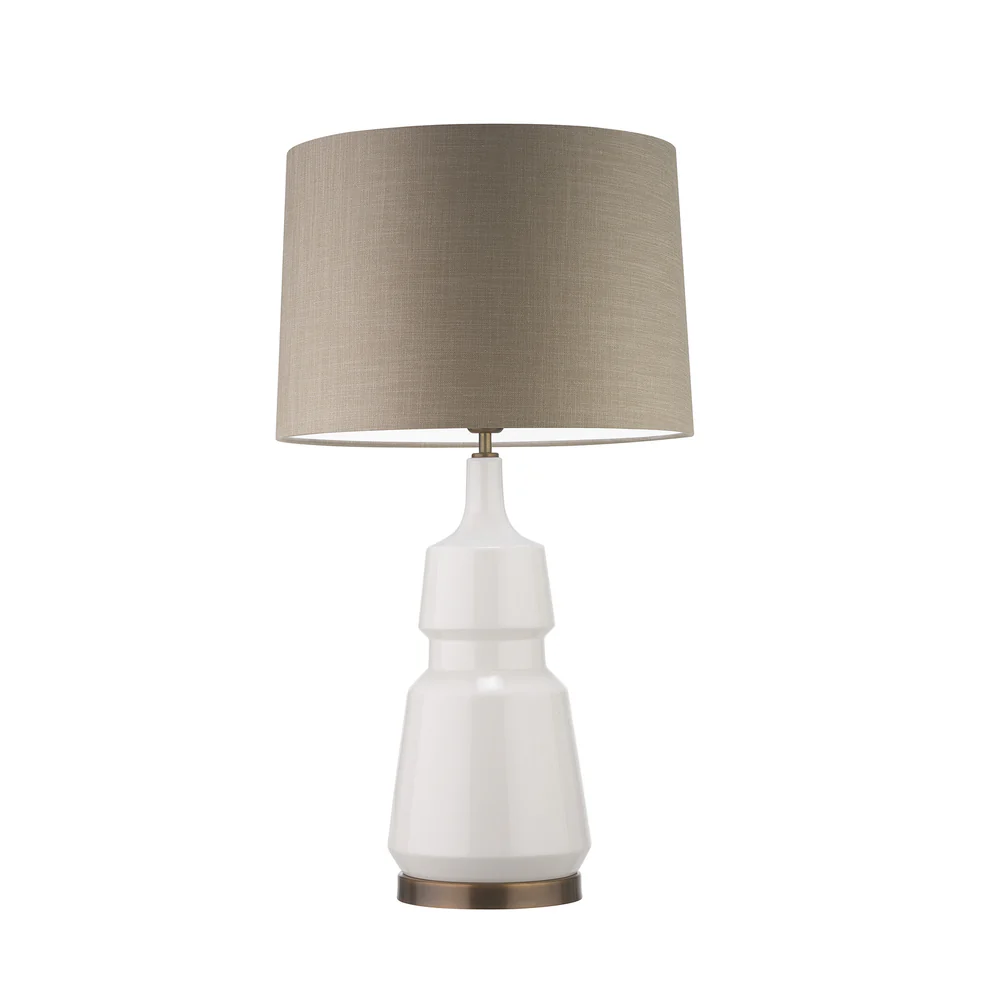 Northern Light - Corton Table Lamp - Ivory Reactive Glaze Georgian Brass Finish - 16" Soho Drum Flint Shade