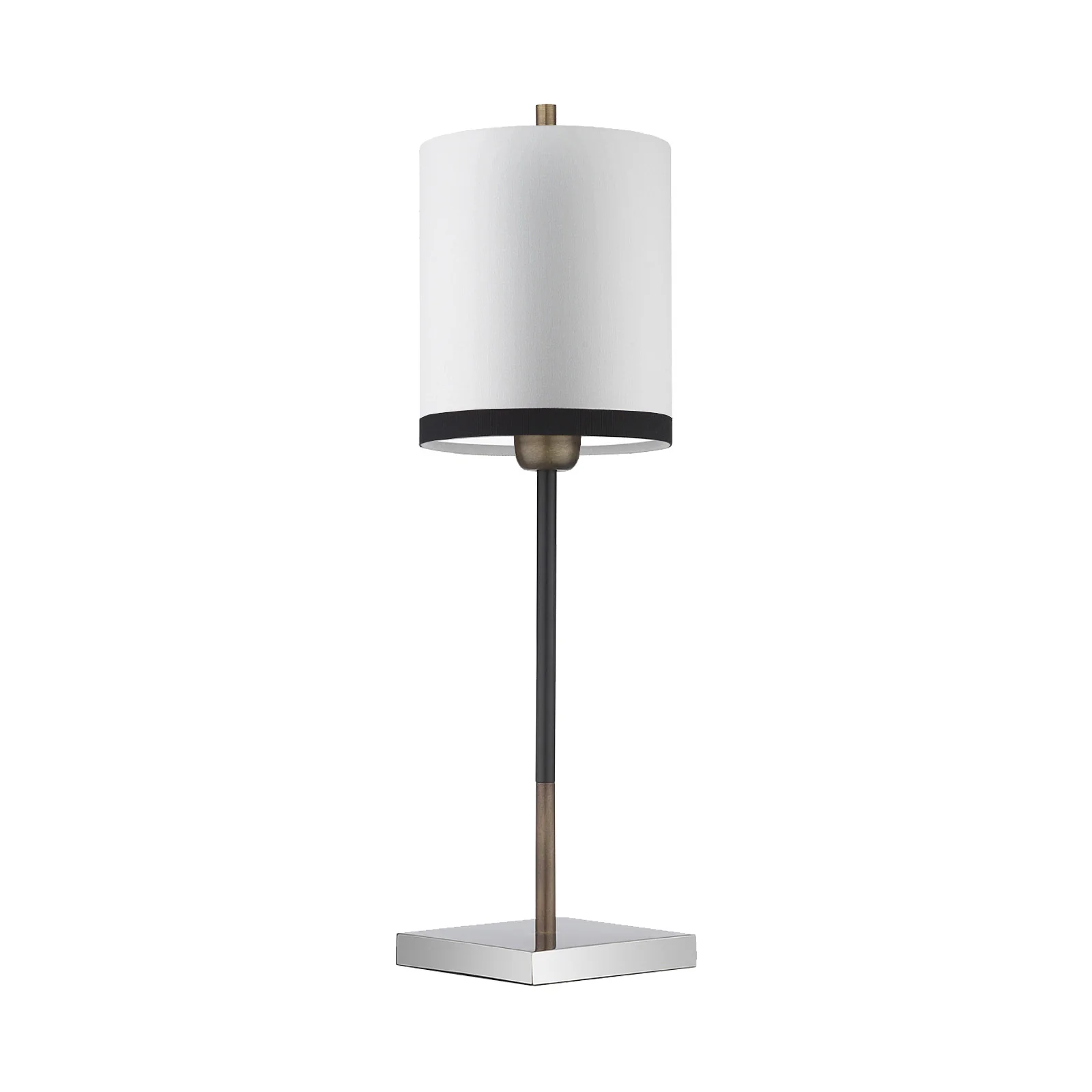 Northern Light - Hilliard Table Lamp Medium - Black Polished Stainless Steel Old English Brass Light Finish - 6" Metro Drum Pearl Grey Black Trim Shade
