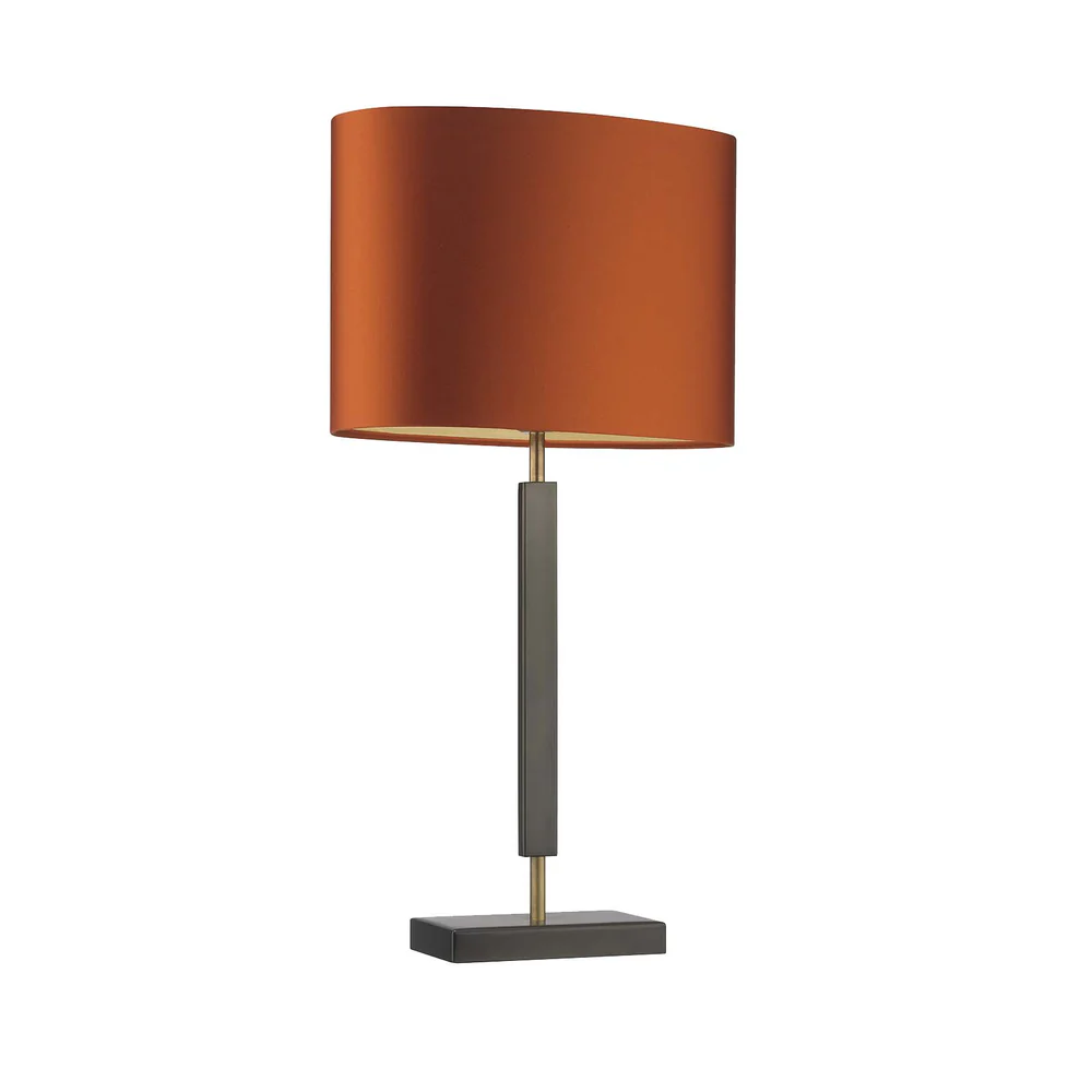 Northern Light - Rune Table Lamp Large - Pewter Georgian Brass Finish - 14" Oval Clementine Satin Gold Lining Shade