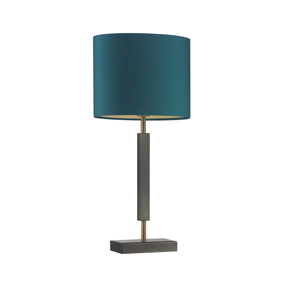 Northern Light - Rune Table Lamp Large - Pewter Georgian Brass Finish - 10" Oval Teal Satin Gold Lining Shade