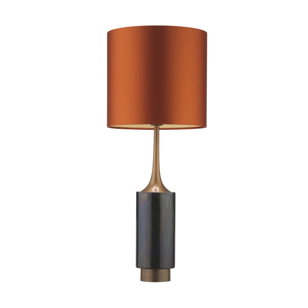 Northern Light - Seneca Table Lamp Large - Carbonne Rich Bronze Finish - 10" Drum Clementine Gold Lining Shade
