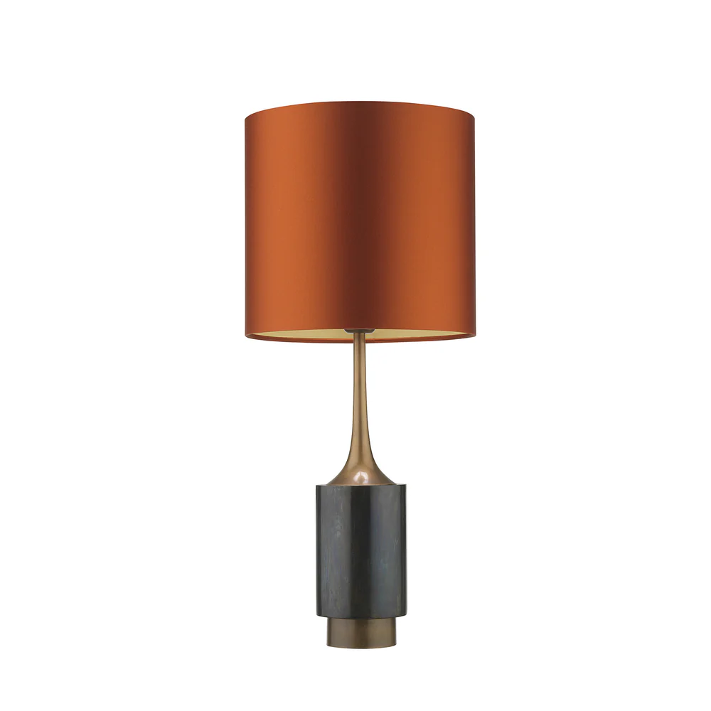 Northern Light - Seneca Table Lamp Medium - Carbonne Rich Bronze Finish - 10" Drum Clementine Gold Lining Shade