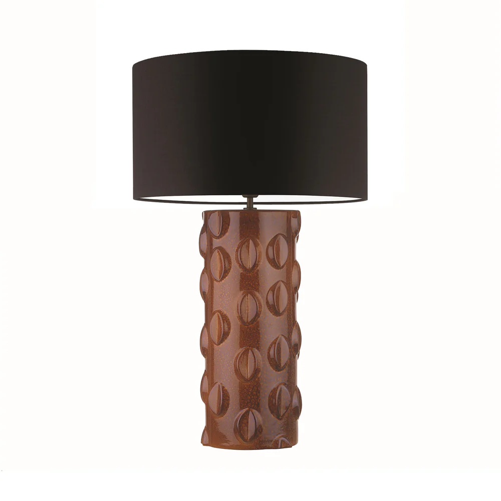 Northern Light - Tuvalu Table Lamp - Tobacco Reactive Glaze Georgian Brass Finish - 20" Short Drum Black Shade