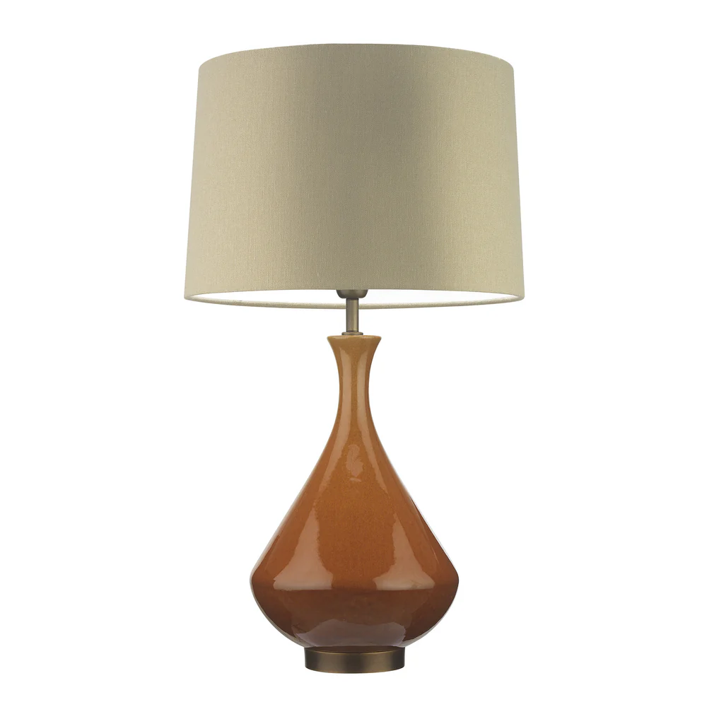 Northern Light - Teba Table Lamp - Tobacco Reactive Glaze Rich Bronze Finish - 16" Soho Drum Saxon Vellum Linen Shade