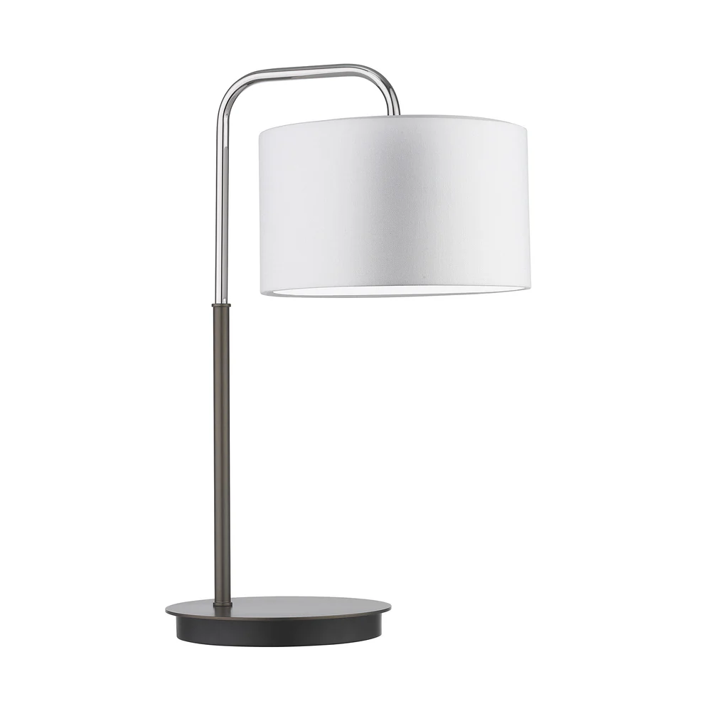 Northern Light - Hayward Table Lamp - Roman Bronze Polished Stainless Steel Finish - 10" Short Drum Pearl Grey Shade