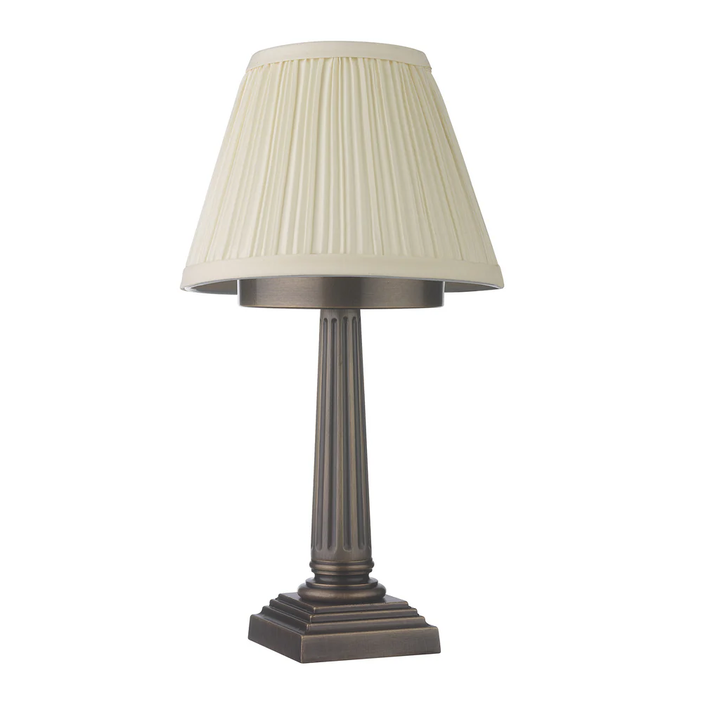 Northern Light - Patros Rechargeable Table Lamp - Old English Brass Dark Finish - 6" Pleated Empire Ivory Cotton Shade