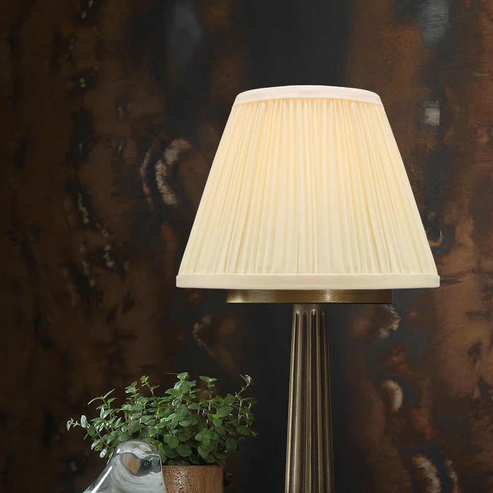 Northern Light - Patros Rechargeable Table Lamp - Old English Brass Dark Finish - 7" Pleated Empire Ivory Cotton Shade