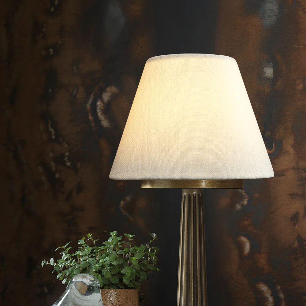 Northern Light - Patros Rechargeable Table Lamp - Old English Brass Dark Finish - 7" Rolled Edge Empire Snowdrift Shade