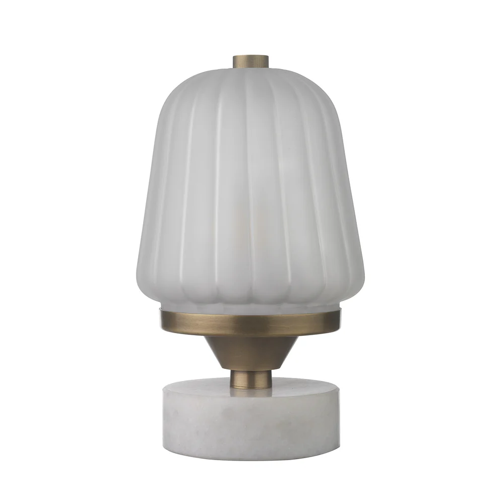 Northern Light - Balfour Rechargeable Table Lamp - Old English Brass Light Finish - Frosted Reeded Glass Shade