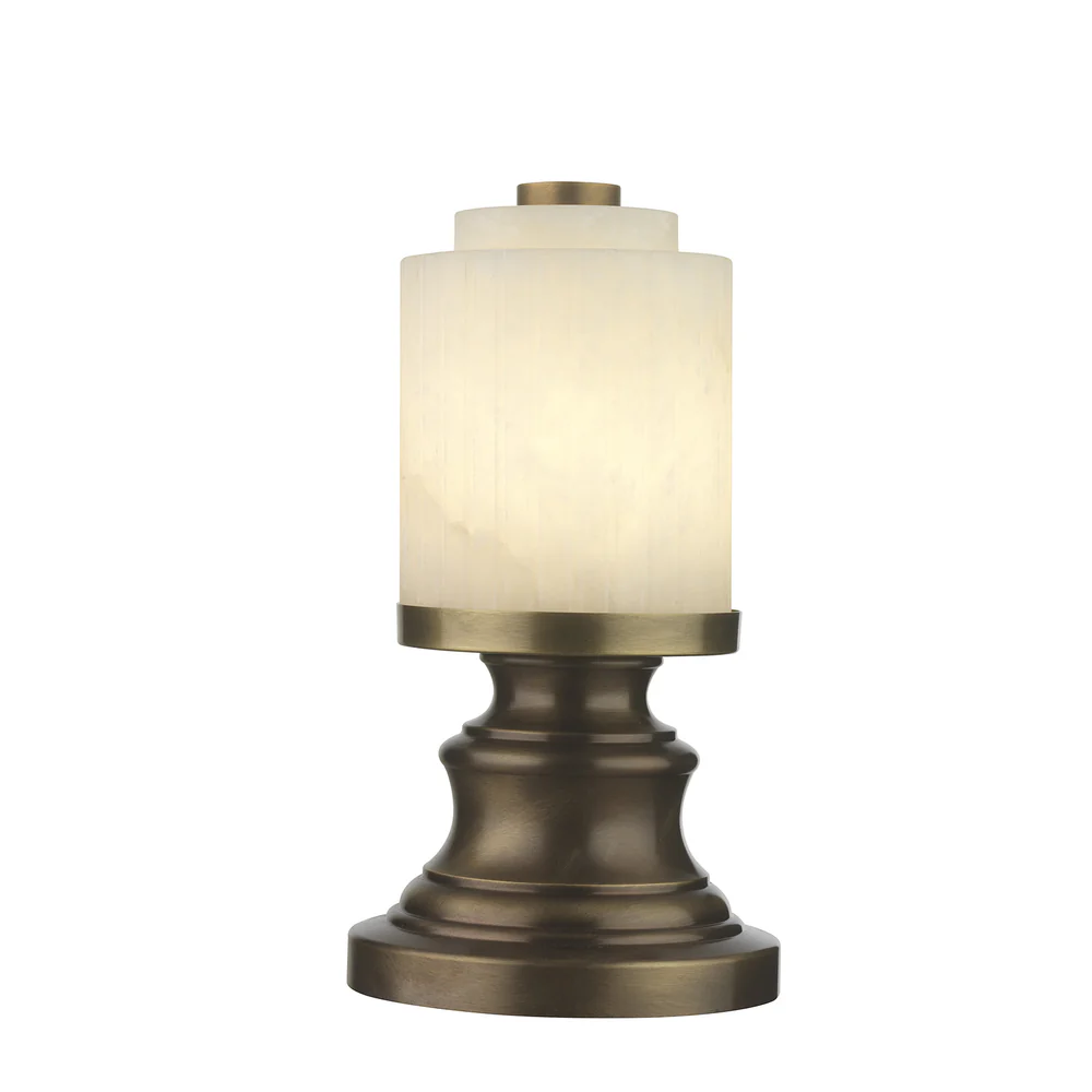 Northern Light - Clermont Rechargeable Table Lamp - Old English Brass Dark Finish - White Alabaster Shade