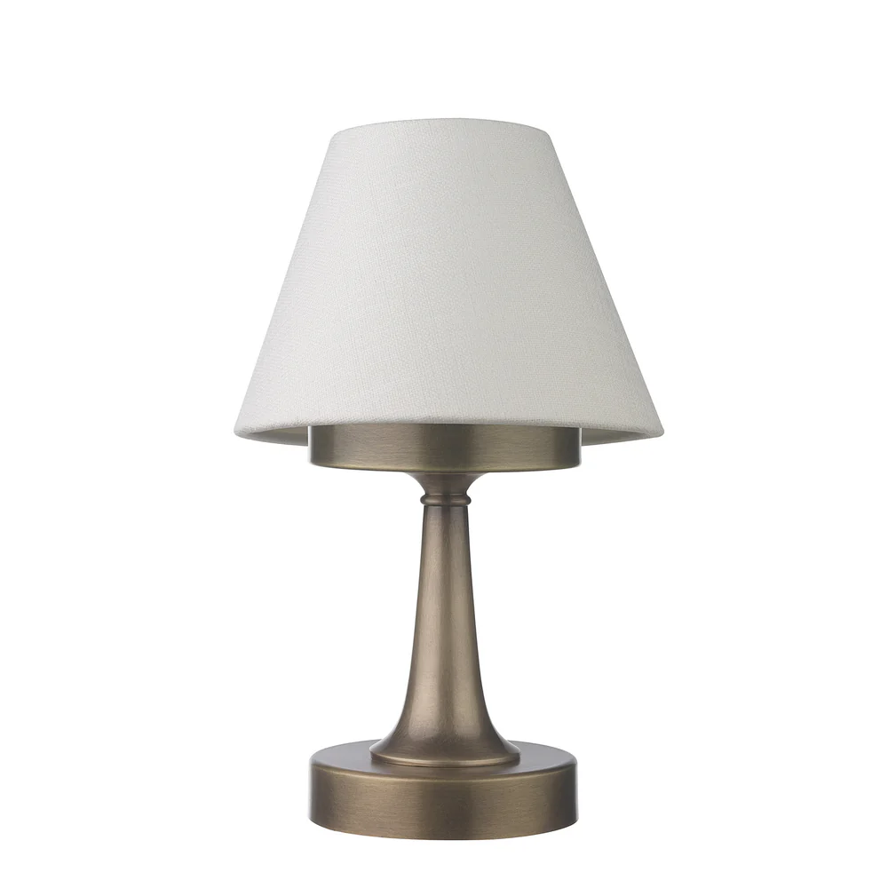 Northern Light - Naiad Rechargeable Table Lamp - Old English Brass Light Finish - 6" Rolled Edge Empire Snowdrift Shade