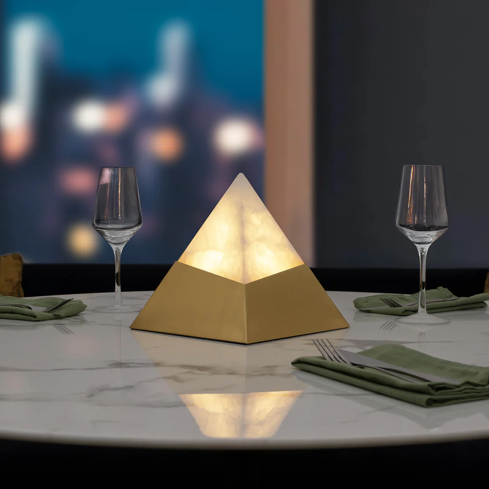 Northern Light - Cleo Rechargeable Table Lamp - Brushed Brass Finish - White Alabaster Shade