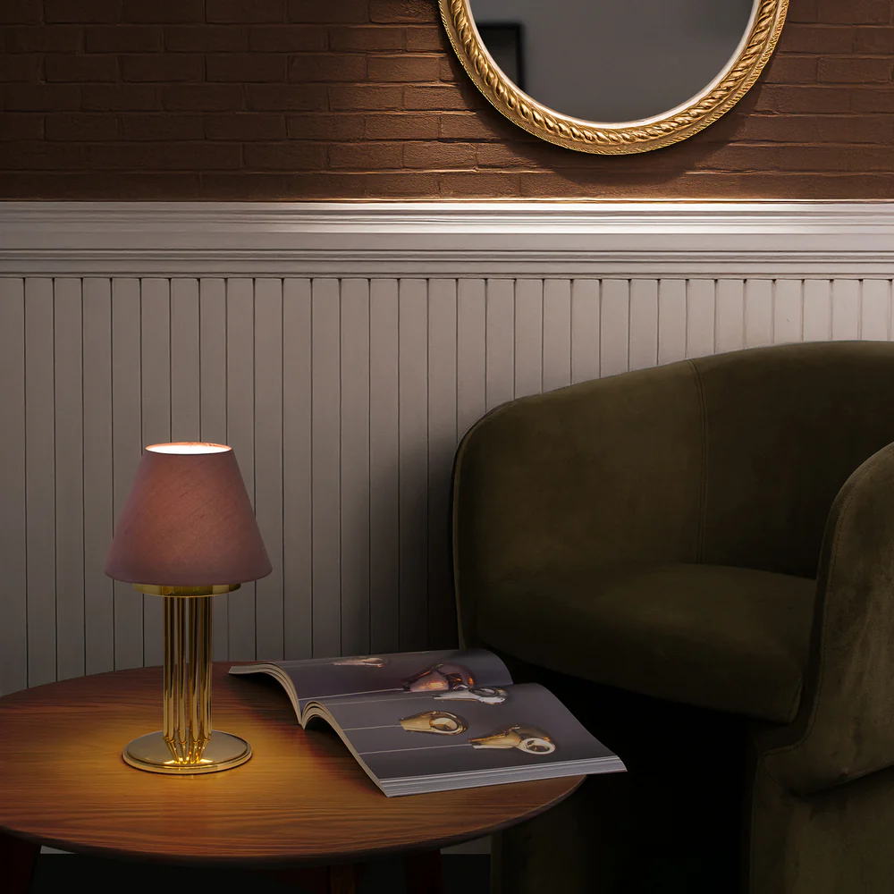 Northern Light - Inari Rechargeable Table Lamp - Polished Brass Finish - 6" Candle Prune Shade
