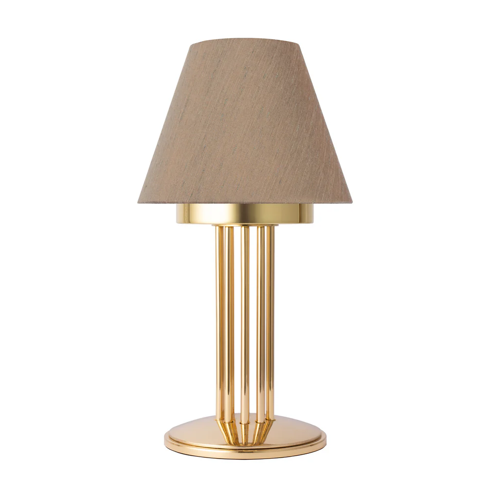 Northern Light - Inari Rechargeable Table Lamp - Polished Brass Finish - 7" Candle Tussah Mole Shade