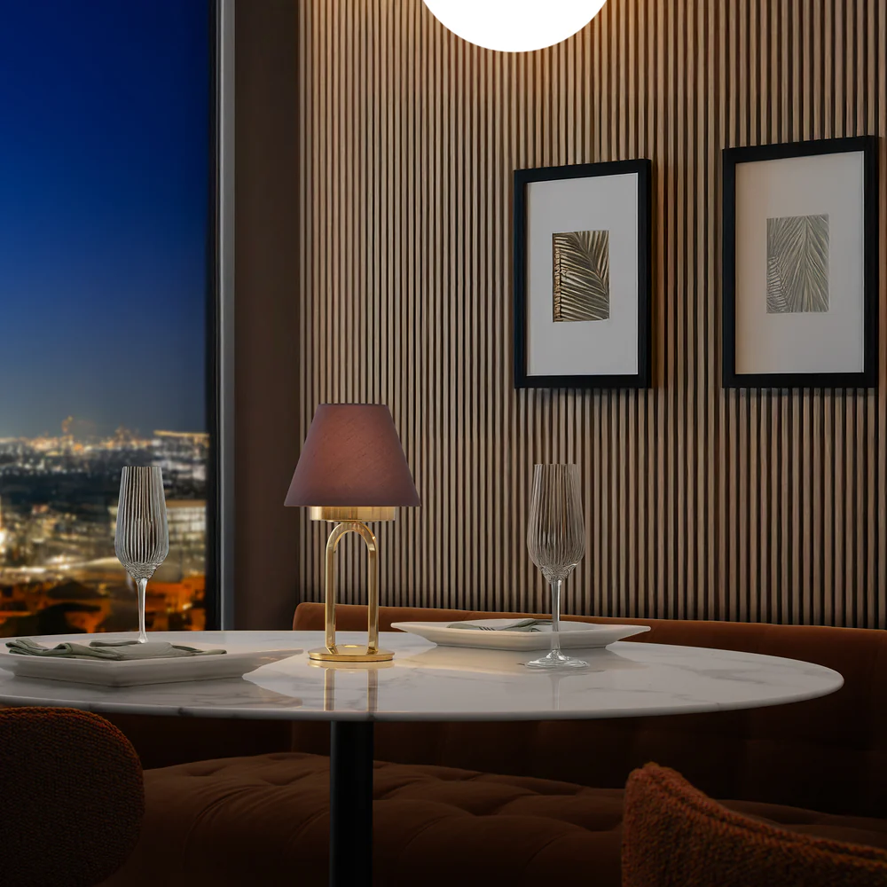 Northern Light - Karin Rechargeable Table Lamp - Polished Brass Finish - 6" Candle Prune Shade