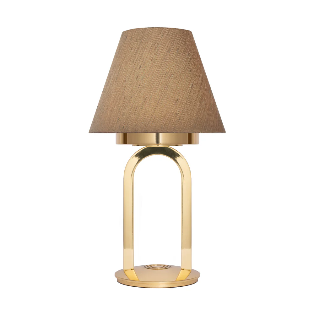 Northern Light - Karin Rechargeable Table Lamp - Polished Brass Finish - 6" Candle Tussah Mole Shade