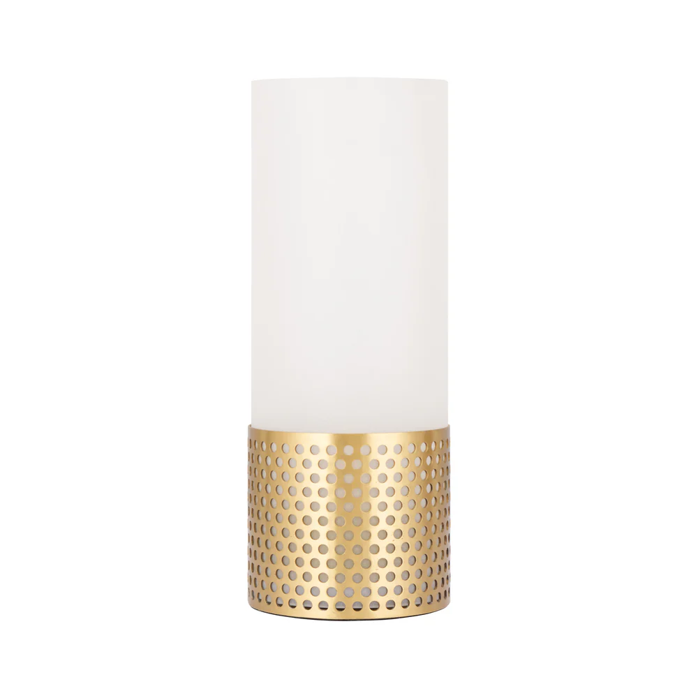 Northern Light - Luzon Cove Rechargeable Table Lamp - Brushed Brass Finish - Frosted Glass Cylinder Shade