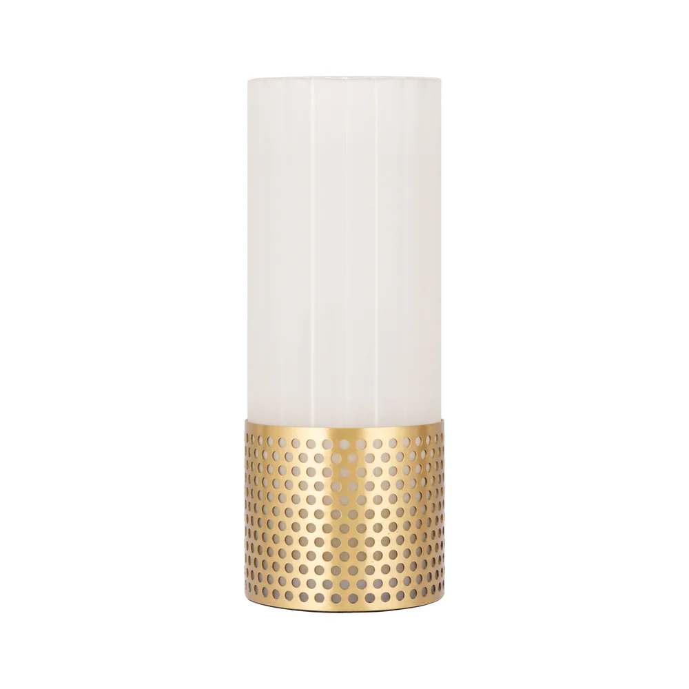 Northern Light - Luzon Cove Rechargeable Table Lamp - Brushed Brass Finish - Frosted Reeded Glass Cylinder Shade