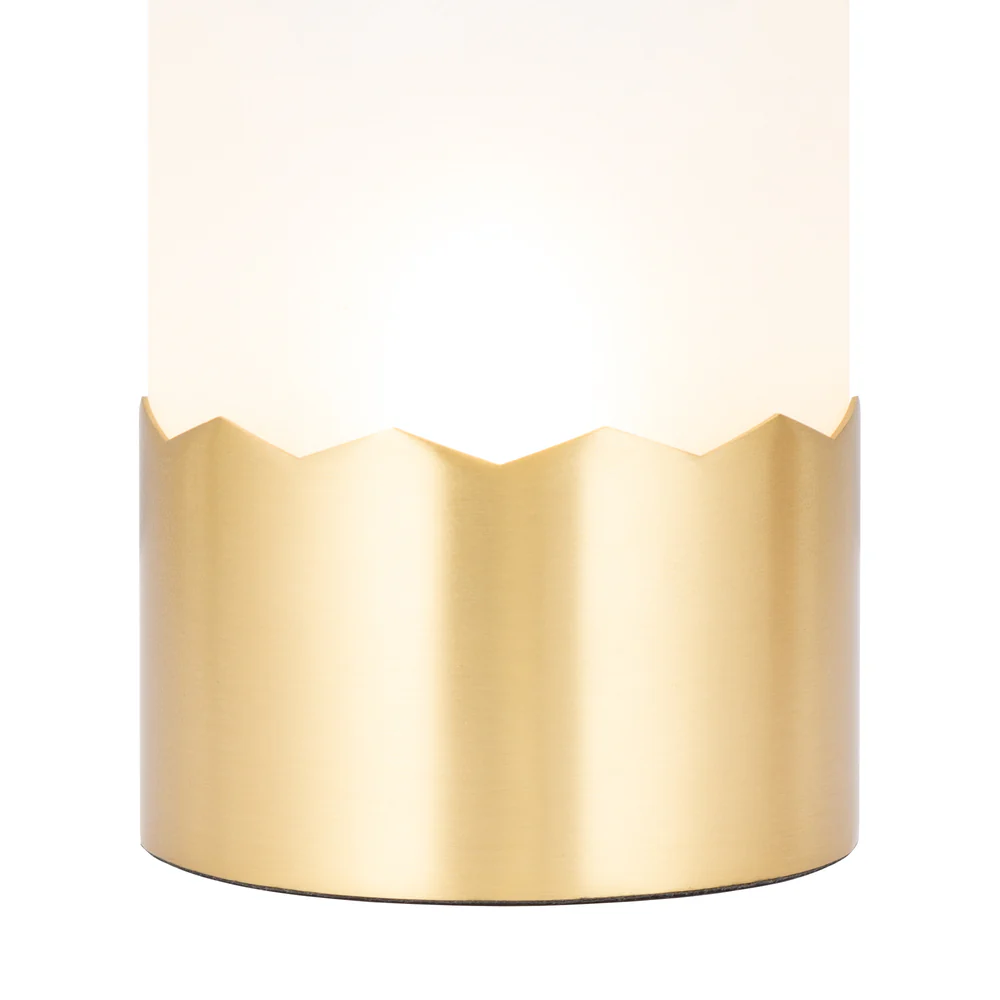Northern Light - Luzon Peaks Rechargeable Table Lamp - Brushed Brass Finish - Frosted Glass Cylinder Shade