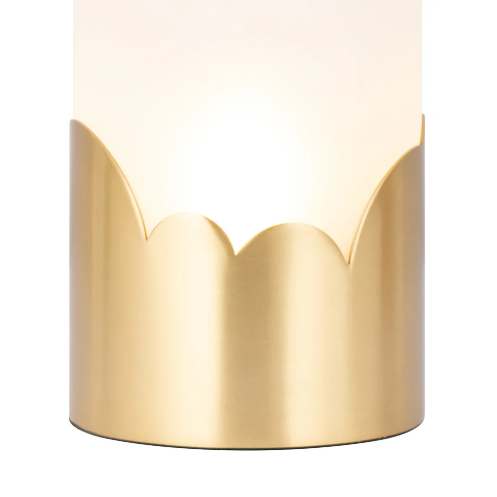 Northern Light - Luzon Sky Rechargeable Table Lamp - Brushed Brass Finish - Frosted Reeded Glass Cylinder Shade