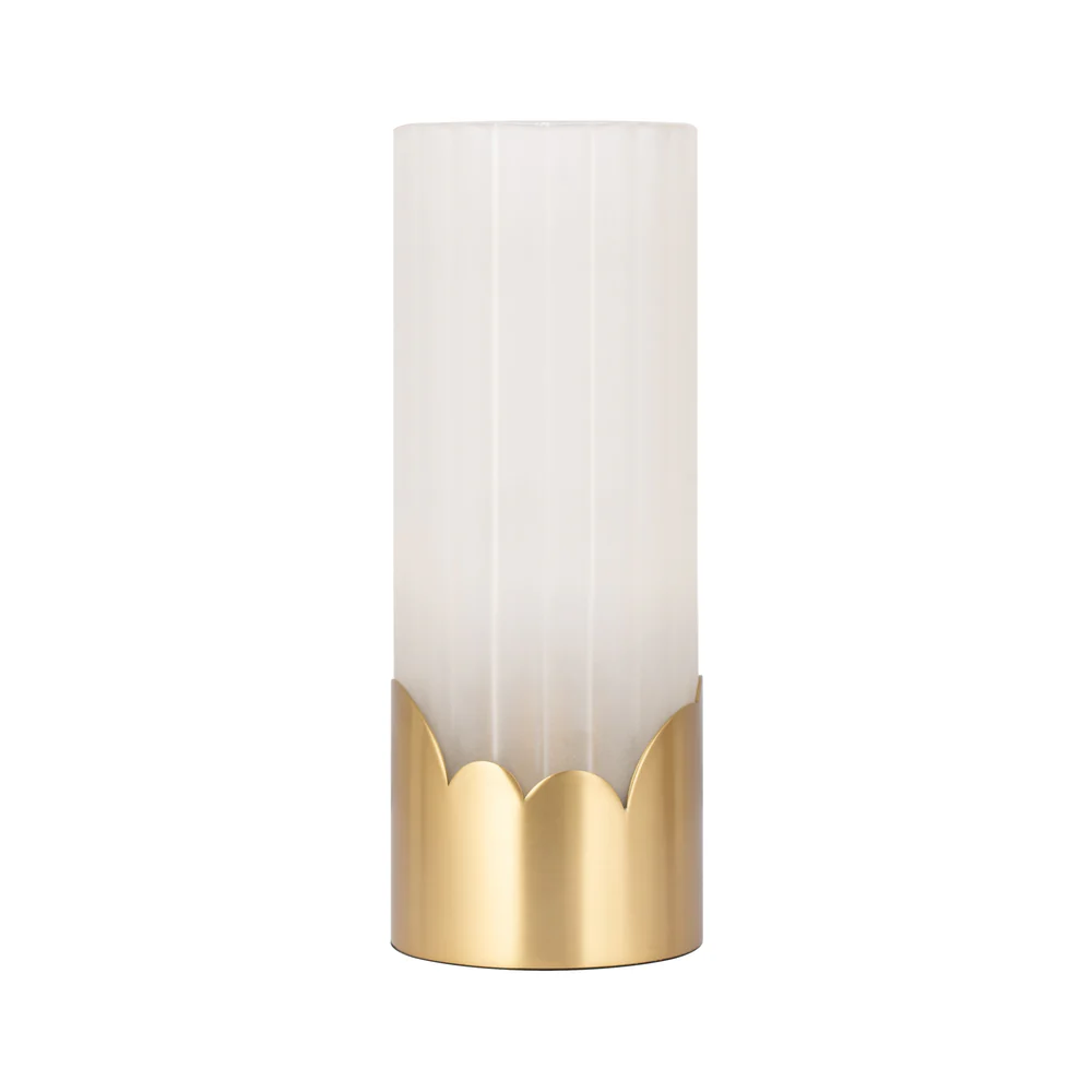 Northern Light - Luzon Sky Rechargeable Table Lamp - Brushed Brass Finish - Frosted Reeded Glass Cylinder Shade