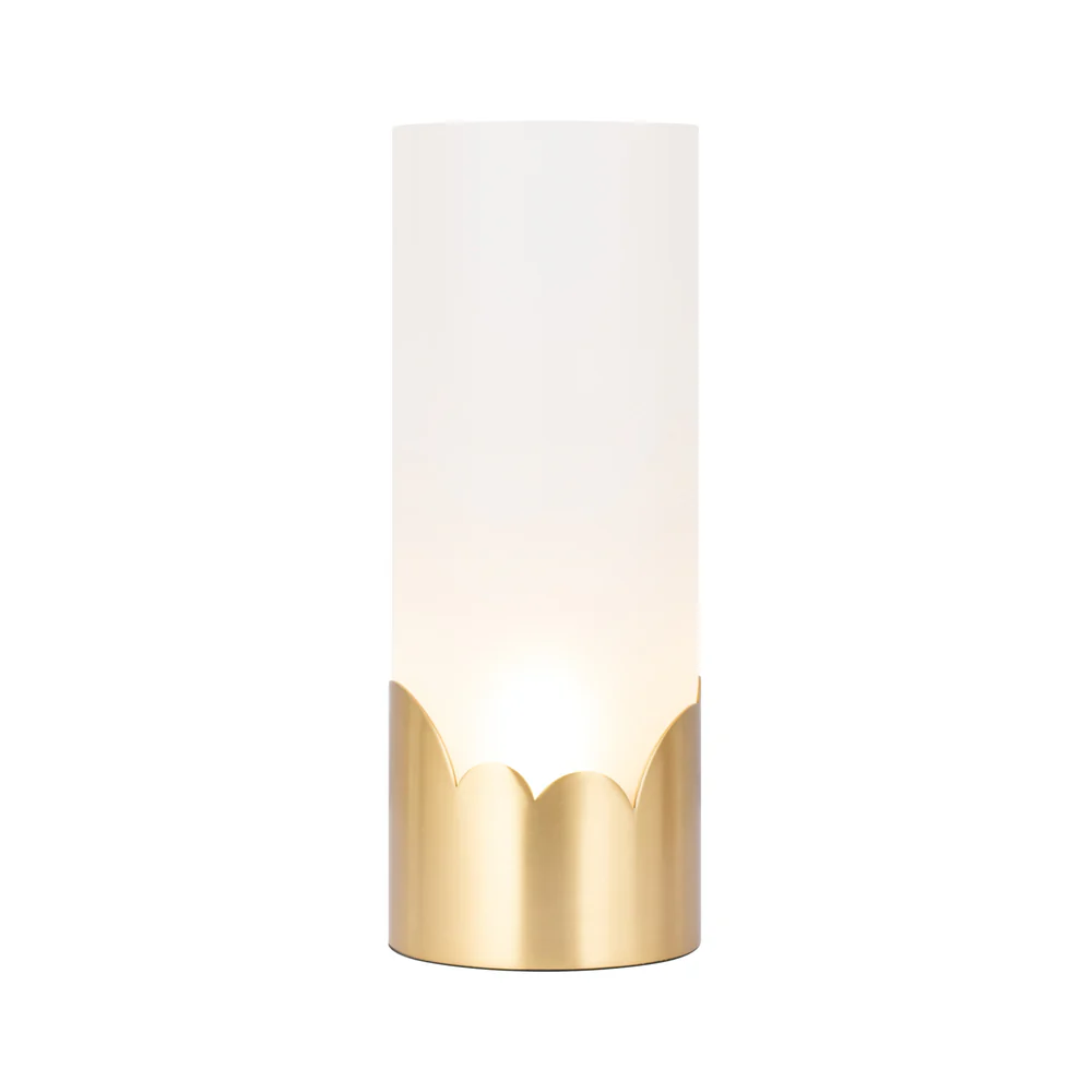 Northern Light - Luzon Sky Rechargeable Table Lamp - Brushed Brass Finish - Frosted Glass Cylinder Shade