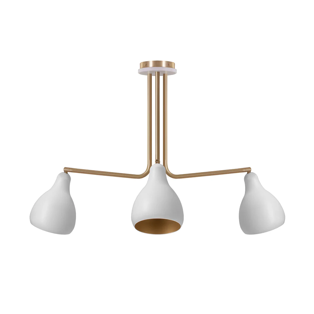 Northern Light - Dumas 3 arm Pendant Ceiling Lights - Brushed Brass White White Gold Finish