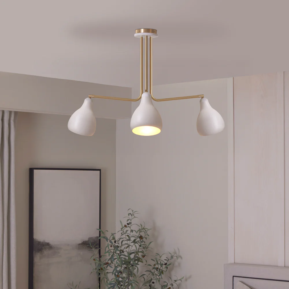 Northern Light - Dumas 3 arm Pendant Ceiling Lights - Brushed Brass White White Gold Finish