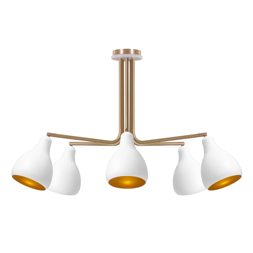 Northern Light - Dumas 5 arm Chandelier Ceiling Lights - Brushed Brass White White Gold Finish