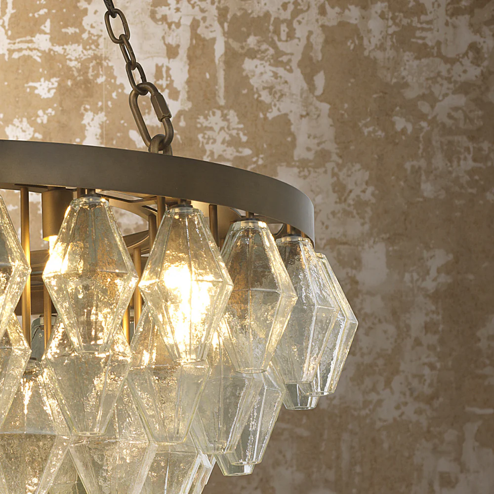 Northern Light - Jager Chandelier Ceiling Lights - Medium Antique Finish - Faceted Clear Glass Shade