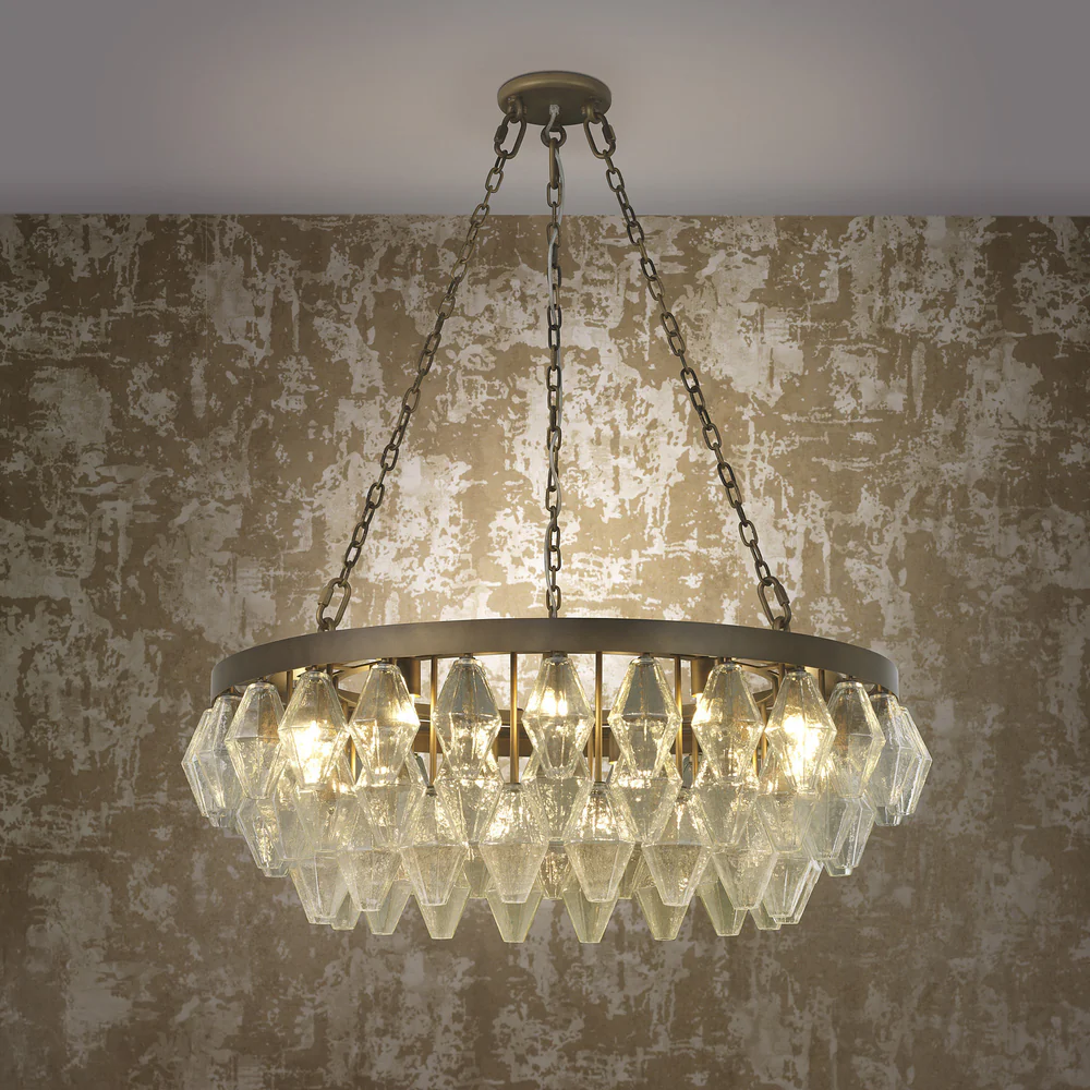 Northern Light - Jager Chandelier Ceiling Lights - Medium Antique Finish - Faceted Clear Glass Shade
