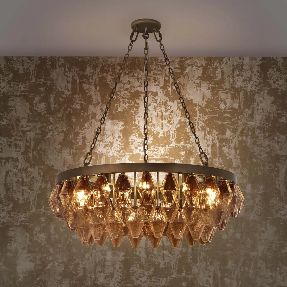 Northern Light - Jager Chandelier Ceiling Lights - Medium Antique Finish - Faceted Cognac Glass Shade