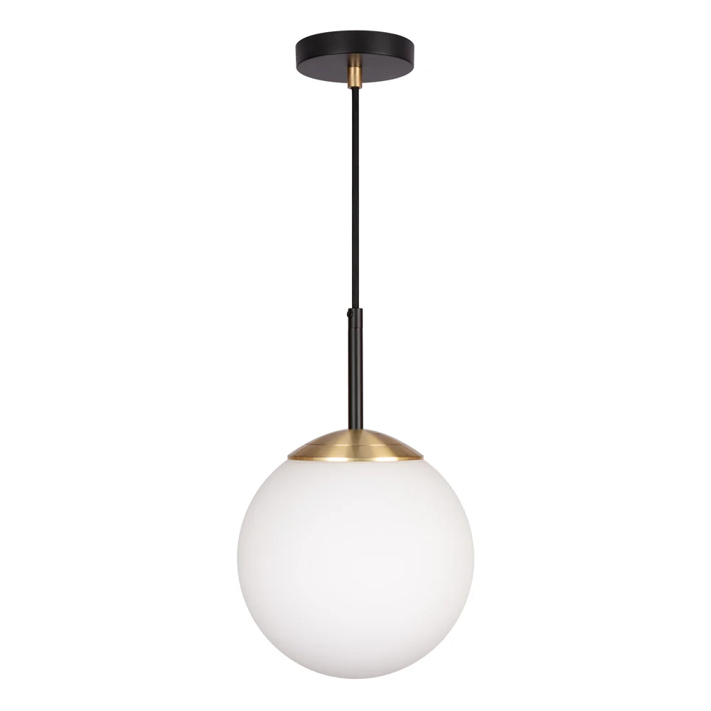 Northern Light - IO Single Pendant Large Ceiling Lights - Brushed Brass Matt Black Finish - Matt Opal Glass Globe Ø200mm Shade