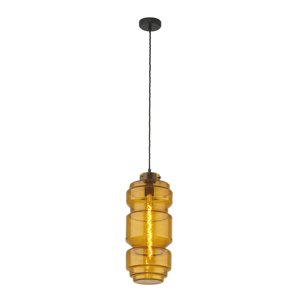 Northern Light - Xavier Pendant Ceiling Lights - Amber Oiled Bronze Finish - Amber Glass Shade
