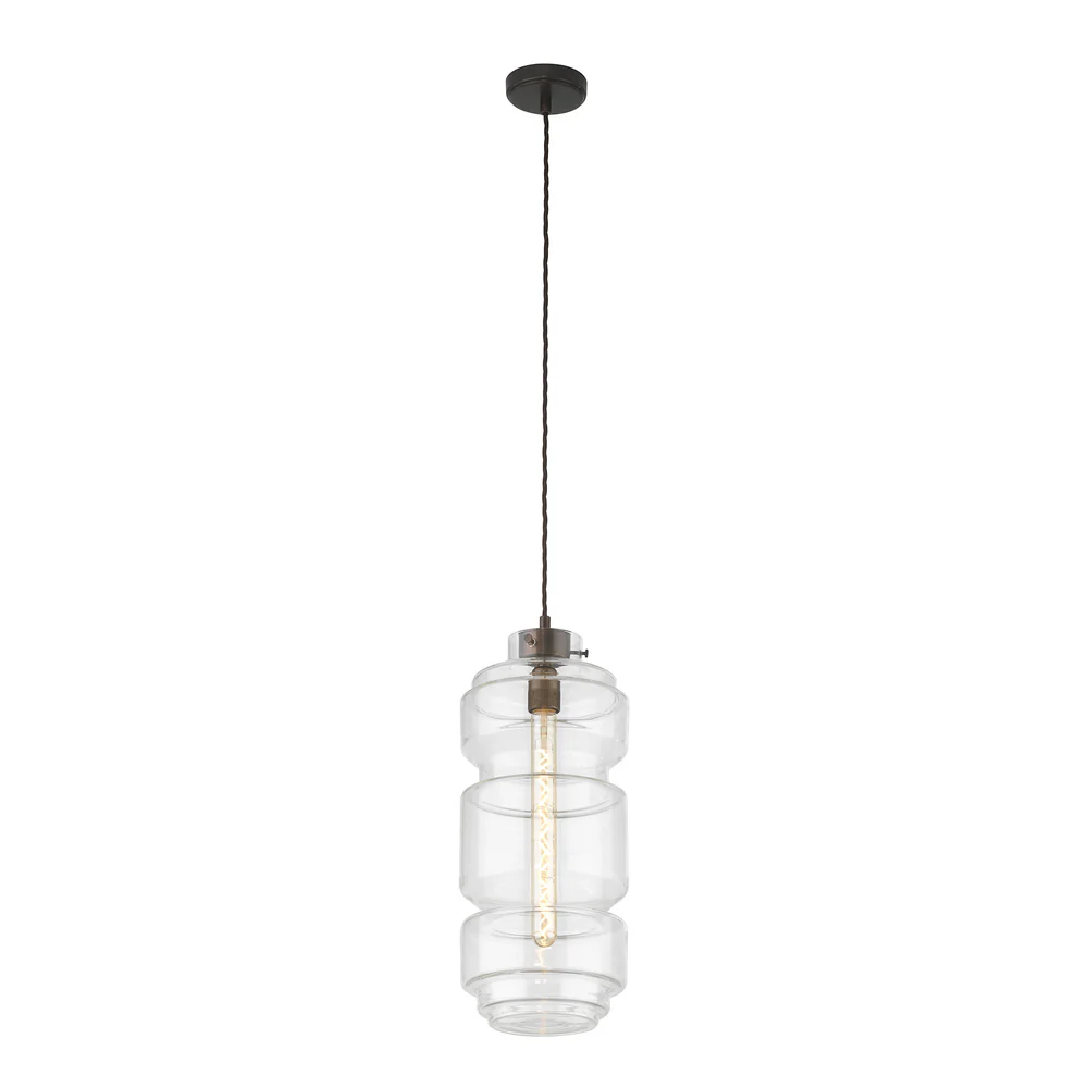 Northern Light - Xavier Pendant Ceiling Lights - Clear Oiled Bronze Finish - Clear Glass Shade