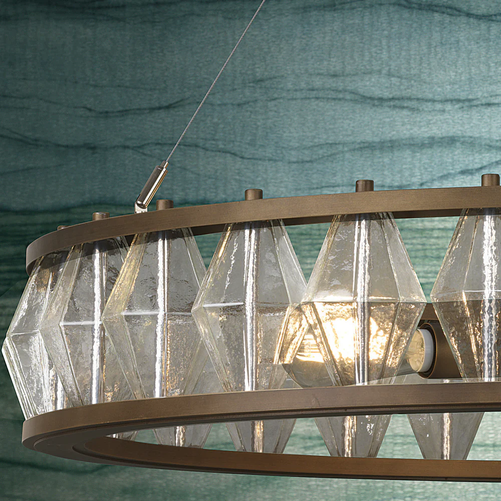 Northern Light - Hoffman Chandelier Ceiling Lights - Medium Antique Finish - Faceted Clear Glass Shade