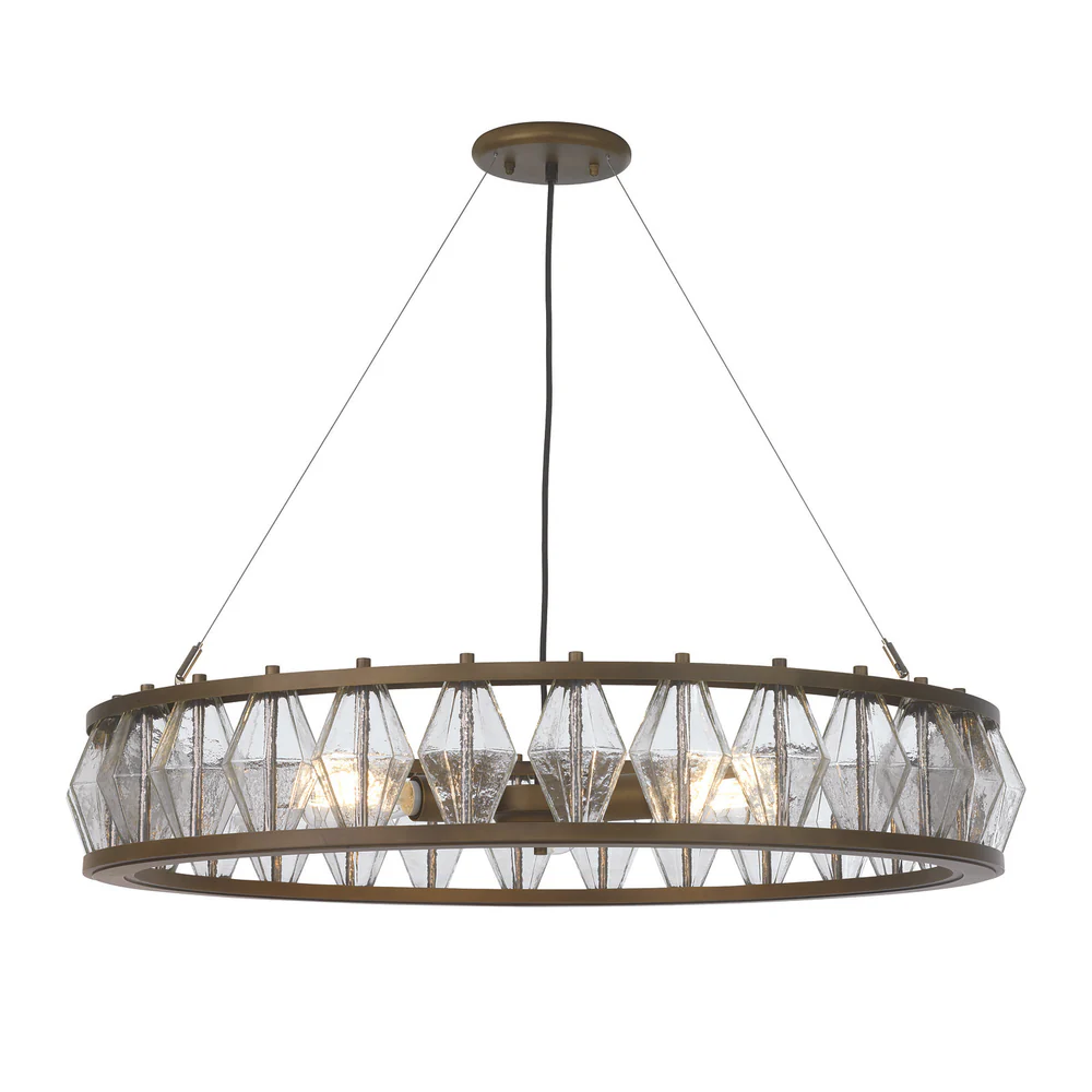 Northern Light - Hoffman Chandelier Ceiling Lights - Medium Antique Finish - Faceted Clear Glass Shade