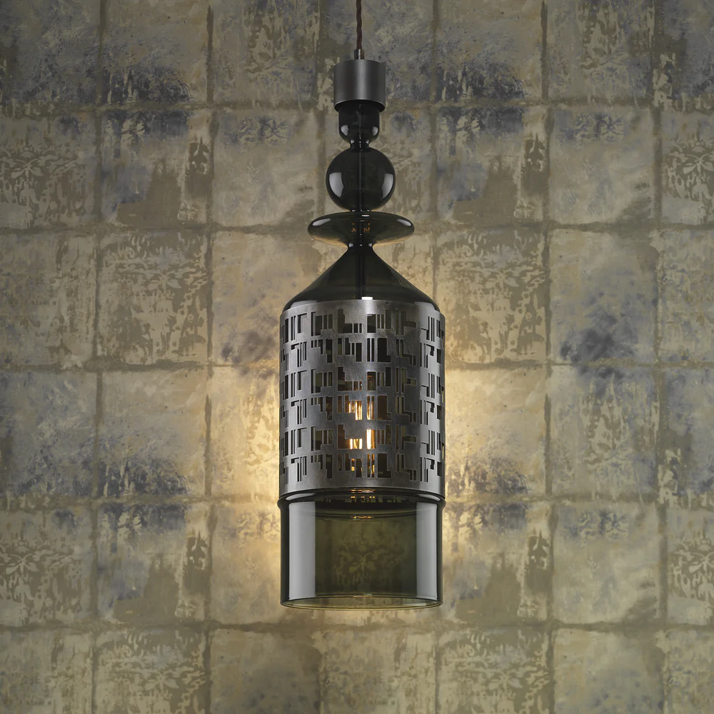 Northern Light - Salazar Pendant Anthracite Ceiling Lights - Flamed Blackened Steel Finish - Anthracite Glass Shade