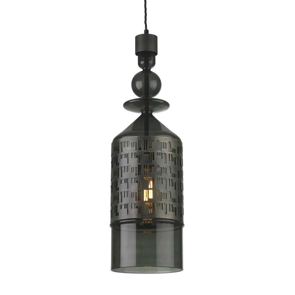 Northern Light - Salazar Pendant Anthracite Ceiling Lights - Flamed Blackened Steel Finish - Anthracite Glass Shade