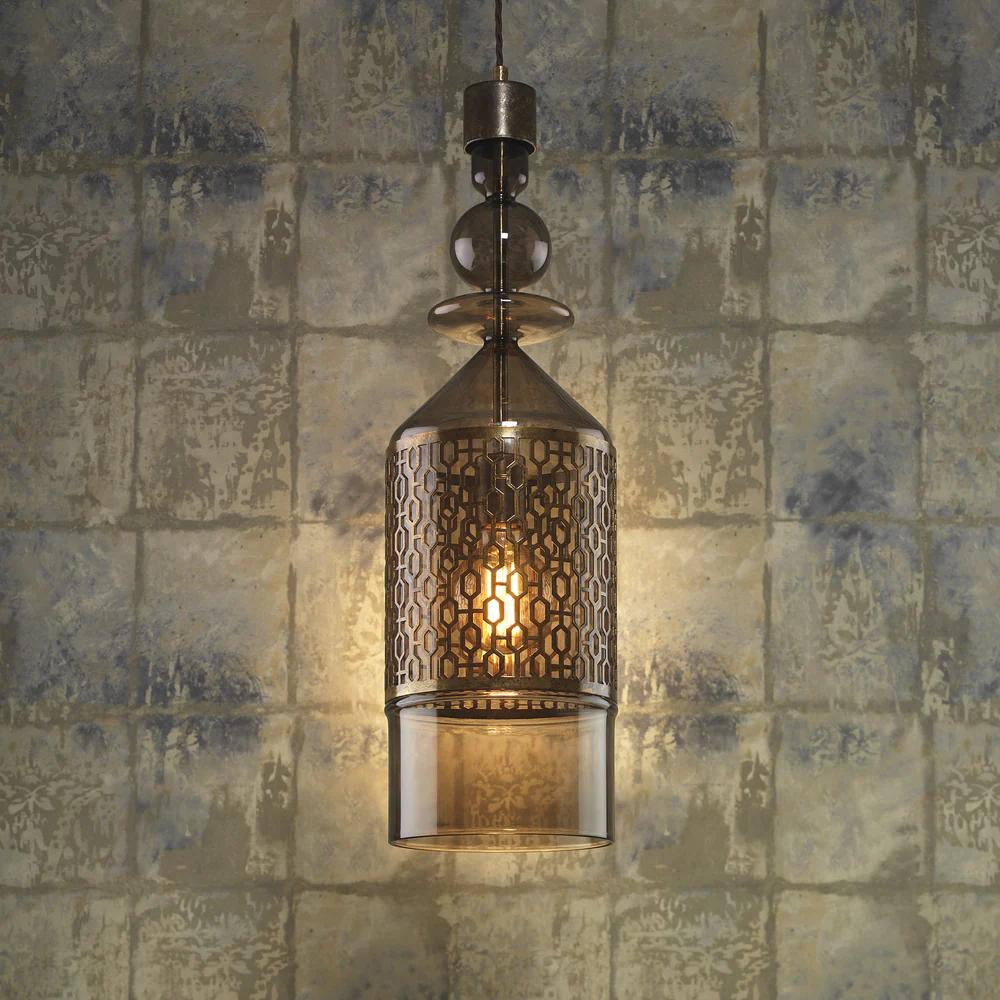 Northern Light - Salazar Pendant Smoke Ceiling Lights - Patinated Gold Finish - Smoke Glass Shade