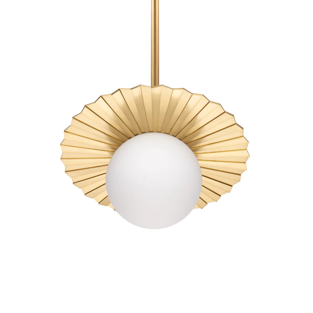 Northern Light - Vistal Opal Pendant Ceiling Lights - Brushed Brass Finish - Matt Opal Glass Globe 150mm Shade