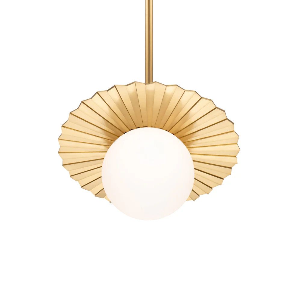 Northern Light - Vistal Opal Pendant Ceiling Lights - Brushed Brass Finish - Matt Opal Glass Globe 150mm Shade