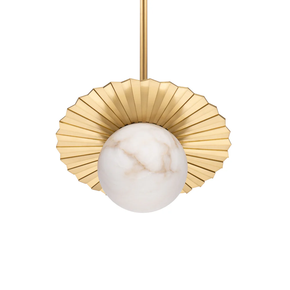 Northern Light - Vistal Alabaster Pendant Ceiling Lights - Brushed Brass Finish - White Alabaster Globe 150mm Shade
