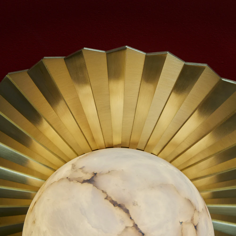 Northern Light - Vistal Alabaster Pendant Ceiling Lights - Brushed Brass Finish - White Alabaster Globe 150mm Shade