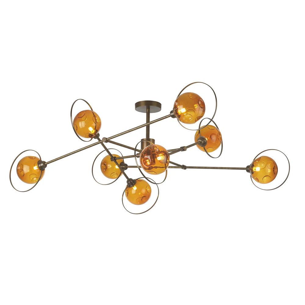 Northern Light - Celeste Chandelier Ceiling Lights - Georgian Brass Amber Finish - Amber Dimpled Globe Shade
